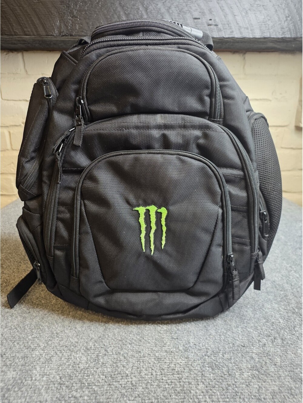 Monster Energy Drink Heavy-Duty Black Tech Backpack – Excellent Used Condition